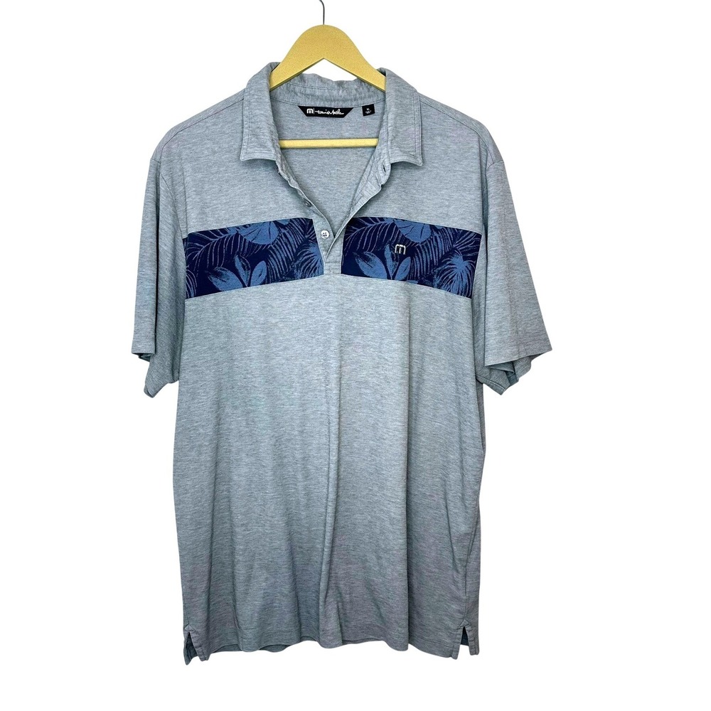 Travis Mathew Polo Mens XL Gray Palm Print Golf Shirt